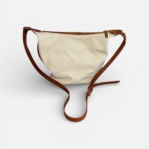 Valentina Cream and Ratan with Brown Leather Accents Shoulder Bag